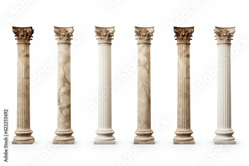 Collection of Antique Columns Isolated on White Background. Generative ai