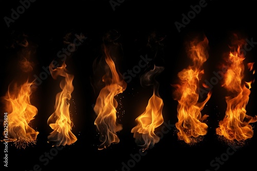 Collection of Fire Flames Isolated on Black Background. Generative ai © Scrudje