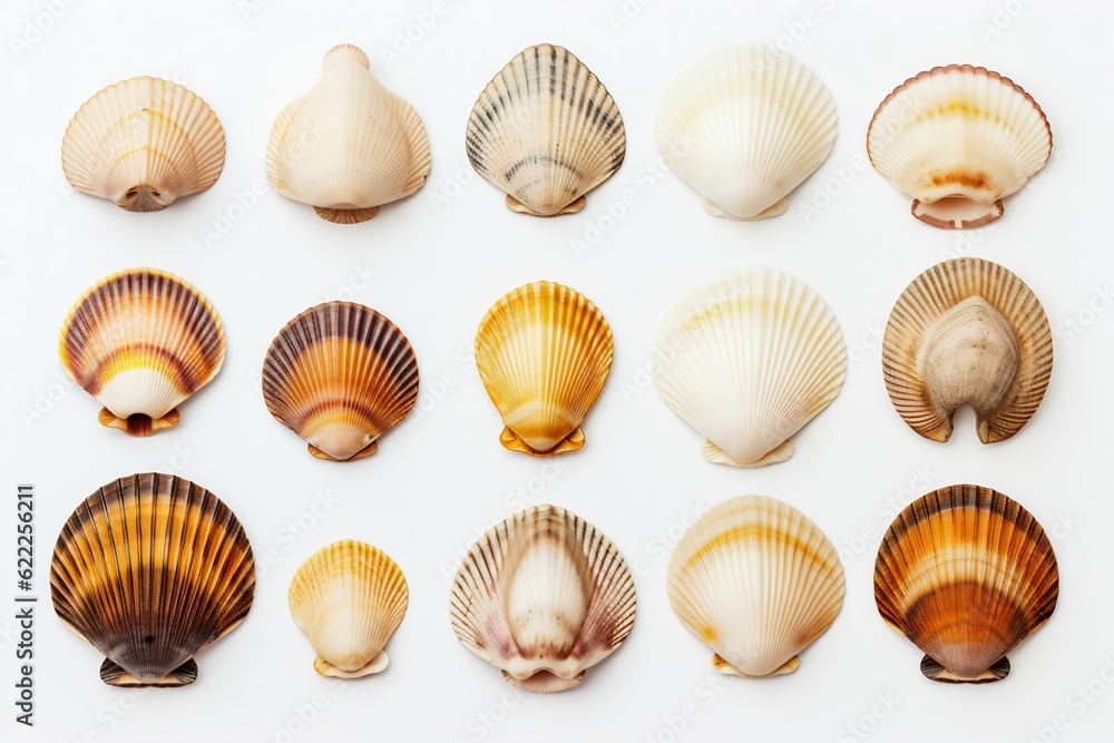 Collection of Seashells Isolated on White Background. Generative ai Collection of Seashells Isolated on White Background. Generative ai