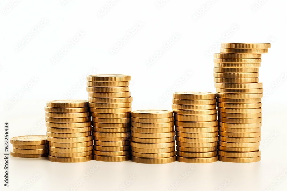 Collection of Stack of Gold Coins Isolated on White Background. Generative ai Collection of Stack of Gold Coins Isolated on White Background. Generative ai