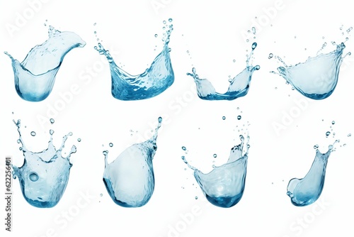Collection of Water Splashes Isolated on White Background. Generative ai