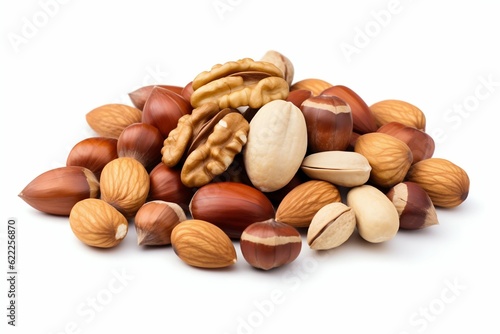 Group of Nuts Isolated on White Background. Generative ai