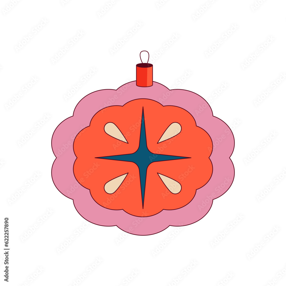 Groovy Christmas ball. Retro winter holiday ball. Merry xmas element. Retro cartoon vector illustration. Holiday trippy design. Groovy Christmas ball. Retro winter holiday ball. Merry xmas element. Retro cartoon vector illustration. Holiday trippy design.
