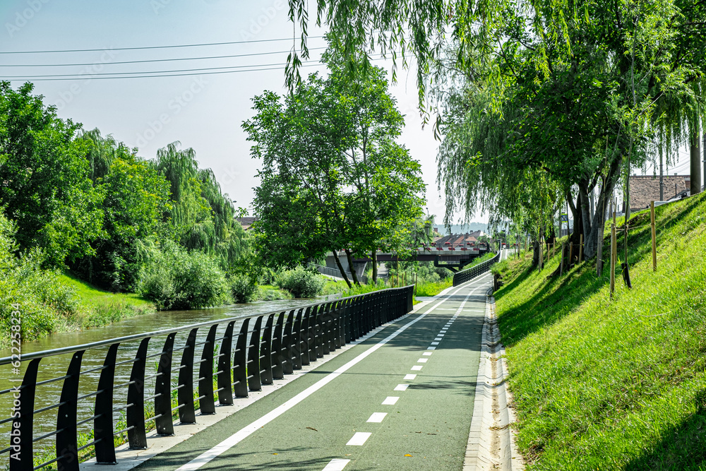 New cyclist paths built in the modern city for ecological bicycle transport, Sibiu, Romania