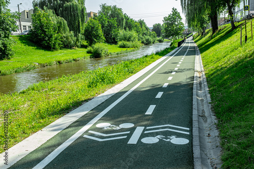 New cyclist paths built in the modern city for ecological bicycle transport, Sibiu, Romania photo