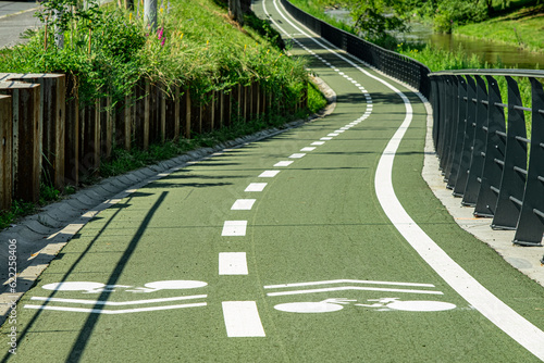 New cyclist paths built in the modern city for ecological bicycle transport, Sibiu, Romania photo