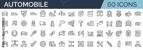Obraz na plátne Set of 60 outline icons related to car, auto, automobile