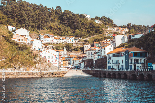 Cudillero, beautiful and touristic fishing village located in Asturias, copy space, travel concept, vacations, summer. © Victor