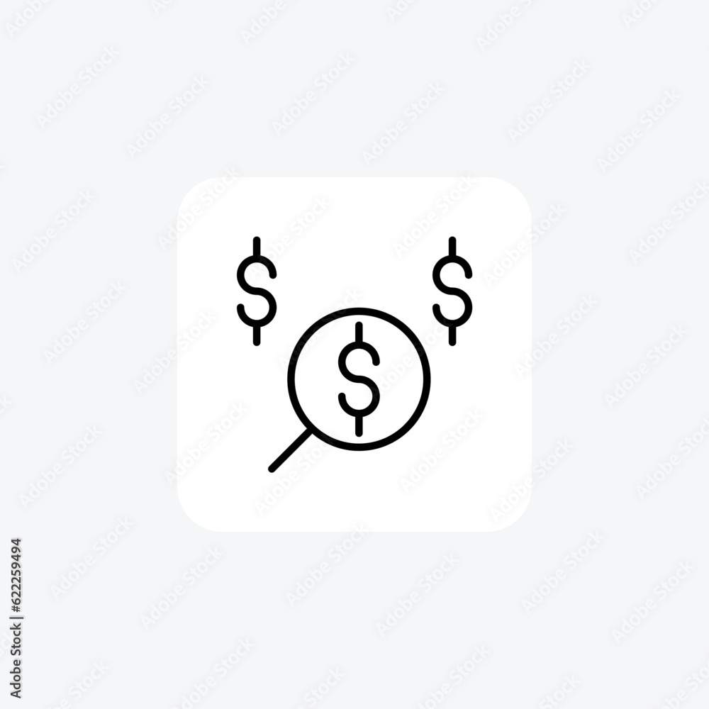 Dollar Sign In Magnifier Hr, Human Resource Vector Line Icon Dollar Sign In Magnifier Hr, Human Resource Vector Line Icon