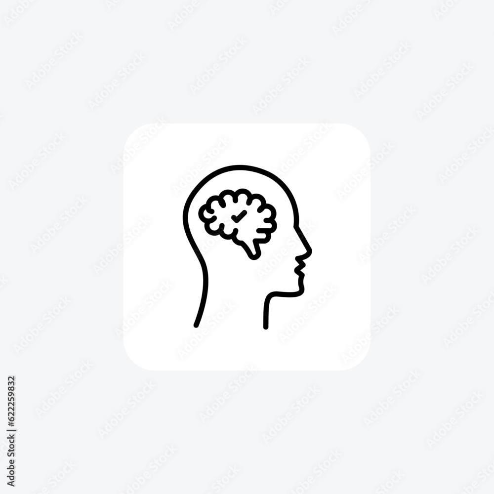 Authentic Brain Treatment, Tick Mark Vector Line Icon Authentic Brain Treatment, Tick Mark Vector Line Icon