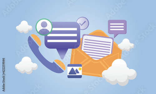 contact us, communication, support, customer relationship management. Creative concept.on blue background.Vector Design Illustration.