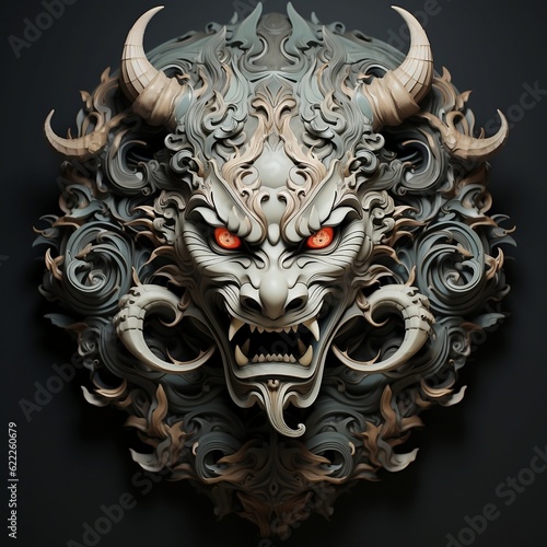 Oni Mask Illustration on dark Background