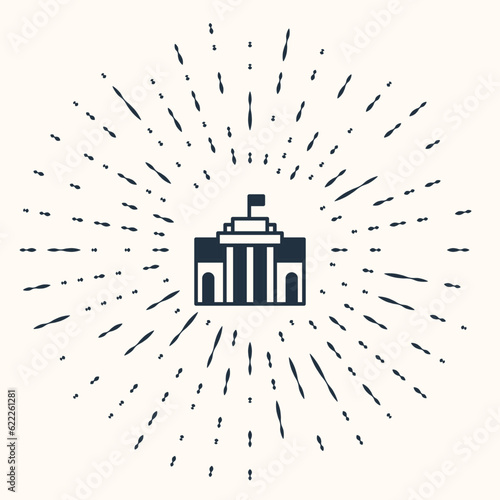 Grey Prado museum icon isolated on beige background. Madrid, Spain. Abstract circle random dots. Vector photo