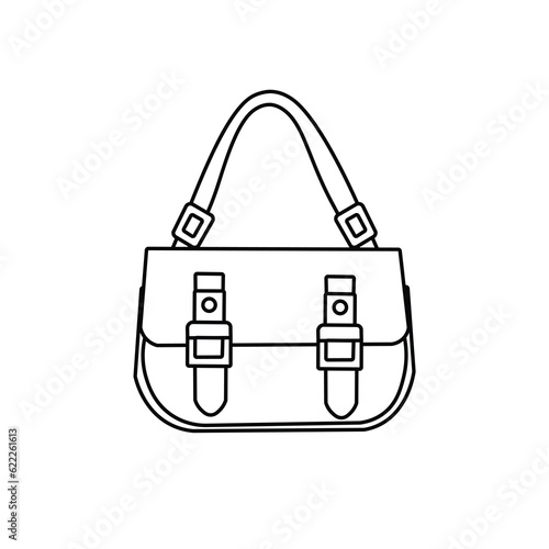 Sling bag illustration in line art style, fashion bag vector, black and white outline