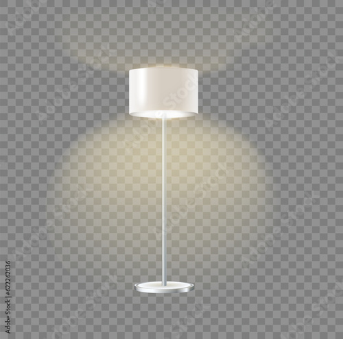 Realistic floor lamp. modern electric torchere with light isolated on transparent background. illustration light furniture set for illumination interior. Vector