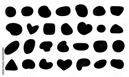 Abstract black blob shapes. Random, hand drawn shapes. Simple modern round geometric shape black design element for background, flyer, advertisement, sale banner, website, app and other project. 