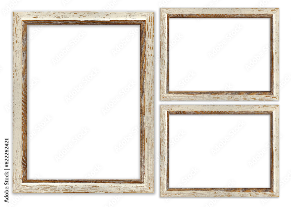 Modern grunge set of three mockup frames of rough light brown natural wood on transparent background Modern grunge set of three mockup frames of rough light brown natural wood on transparent background