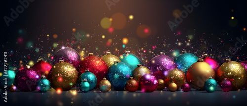 Festive Christmas Delight Colorful Baubles and Glowing Lights Illuminate the Holiday Background generative ai