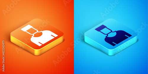 Isometric Sailor captain icon isolated on orange and blue background. Vector