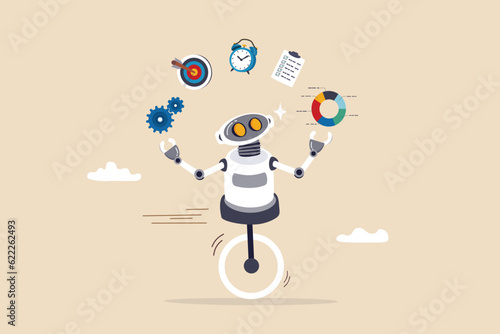 AI artificial intelligence to help productivity, innovation technology for work efficiency, automation or robotic assistance, smart assistance concept, AI robot expert help multitask or productivity.
