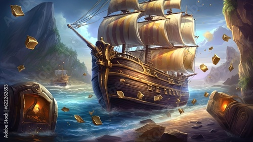 Vászonkép Pirate-themed slots, where treasure chests and riches beyond imagination await