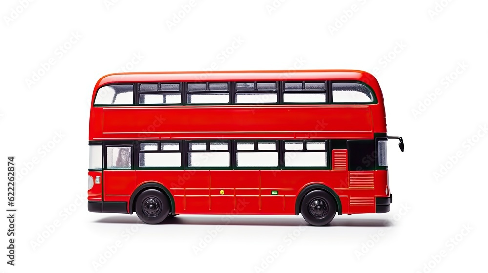 Red double-decker bus photo realistic illustration - Generative AI.