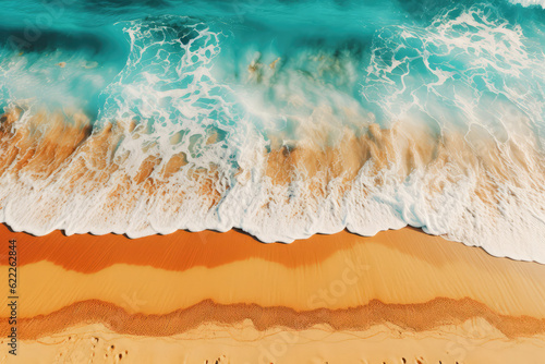 A mesmerizing top-down view of waves converging and forming a beautiful spiral pattern, resembling a natural work of art, as they reach the sandy shore