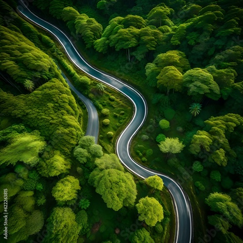 arial view of highway in forest ai generated