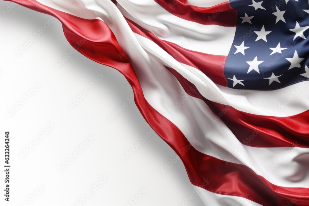Authentic holiday background featuring US flag isolated on white with copy-space. AI generated Authentic holiday background featuring US flag isolated on white with copy-space. AI generated