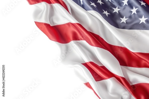 Authentic holiday background featuring US flag isolated on white with copy-space. AI generated