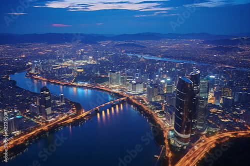 Aerial view of the capital at night, city skyline, illuminated city lights © نيلو ڤر