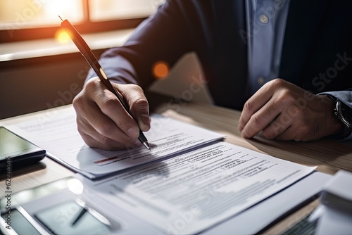Closeup man filling form of individual income tax form, time for tax, created with Generative AI