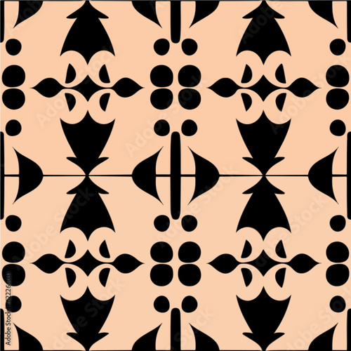 Against a beige background, a mesmerizing black and white pattern unfolds, reminiscent of peppermint motifs and art nouveau floor patterns in patterned tilework.