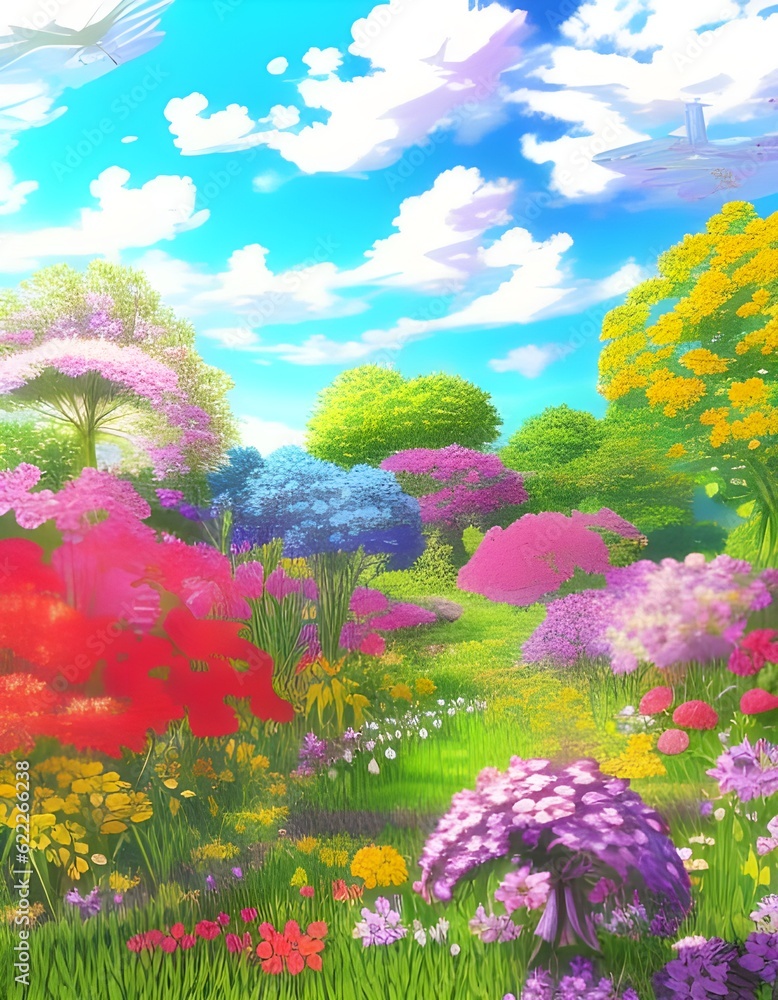 Beautiful Flower Field in Summer. Illustration Ai generated