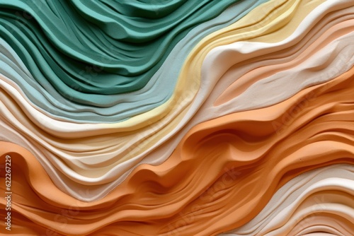Painting of colored and white waves on sand.AI generated