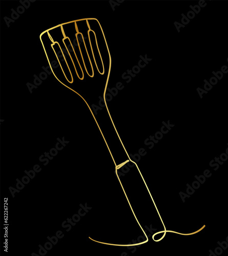 simple vector sketch spatula gold golden single one line art, continuous