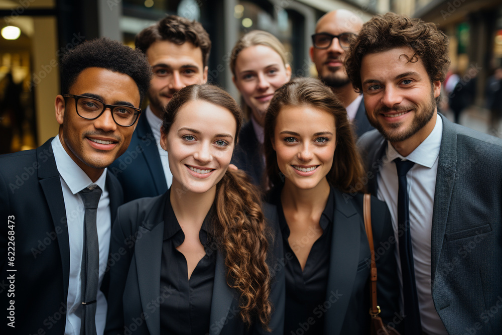 A group photo of colleagues from different nationalities, all wearing business suits, colleagues, portrait, business Generative AI A group photo of colleagues from different nationalities, all wearing business suits, colleagues, portrait, business Generative AI