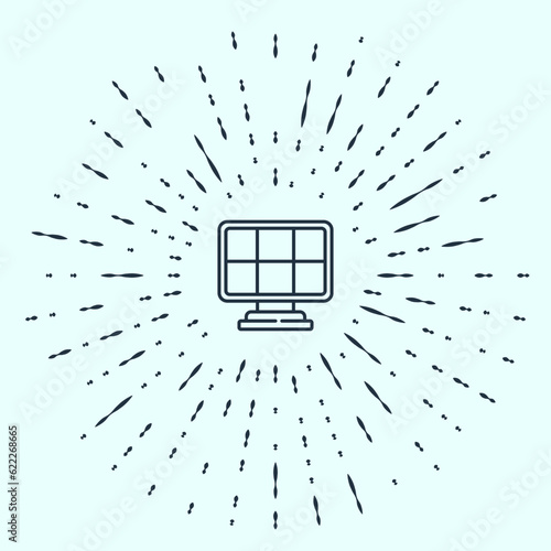 Black line Solar energy panel icon isolated on grey background. Abstract circle random dots. Vector