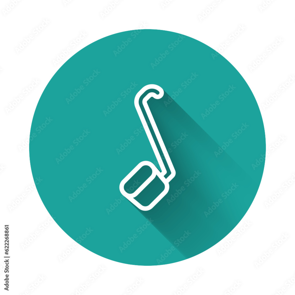White line Sauna ladle icon isolated with long shadow background. Green circle button. Vector White line Sauna ladle icon isolated with long shadow background. Green circle button. Vector
