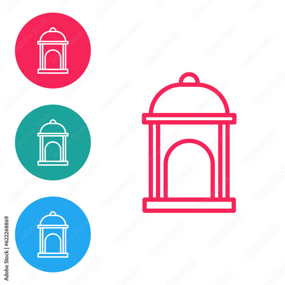 Red line Muslim Mosque icon isolated on white background. Set icons in circle buttons. Vector Red line Muslim Mosque icon isolated on white background. Set icons in circle buttons. Vector