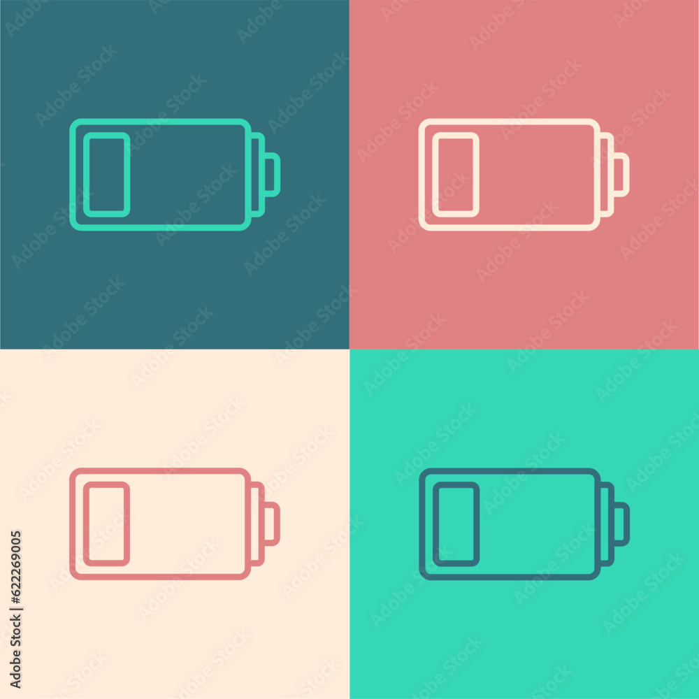 Pop art line Battery charge level indicator icon isolated on color background. Vector Pop art line Battery charge level indicator icon isolated on color background. Vector