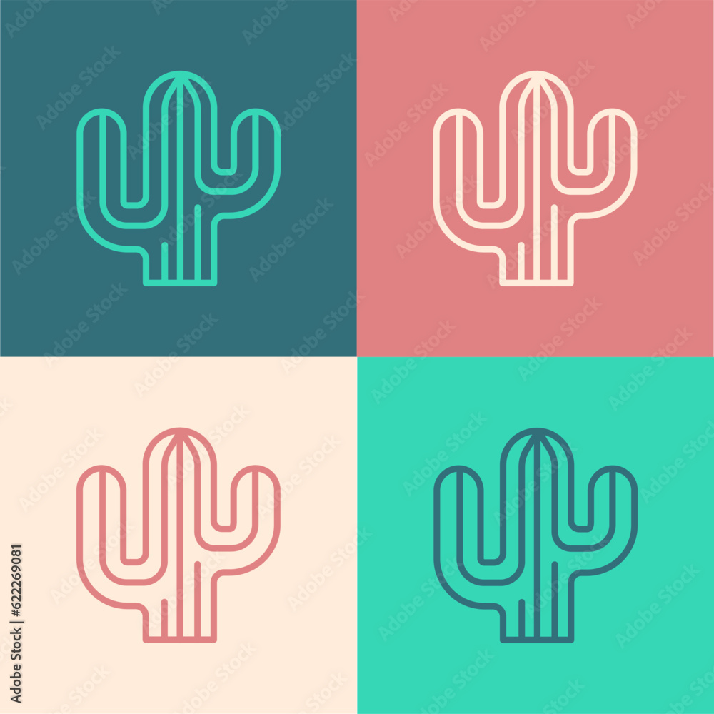 Pop art line Cactus icon isolated on color background. Vector Pop art line Cactus icon isolated on color background. Vector