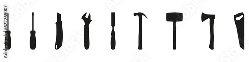 Tools and equipment for home repair and building construction thin line red black icons set vector illustration.