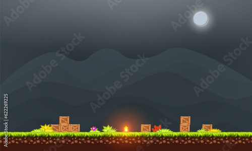 Video game. Elements and objects for computer game. Template for construction game level. Background for arcade game. Vector illustration.