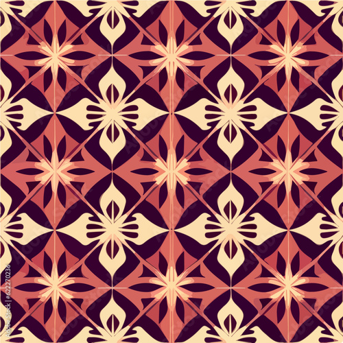 Captivating seamless pattern with a blend of red and beige, showcasing intricate geometric shapes inspired by art deco, perfect for stylish designs.