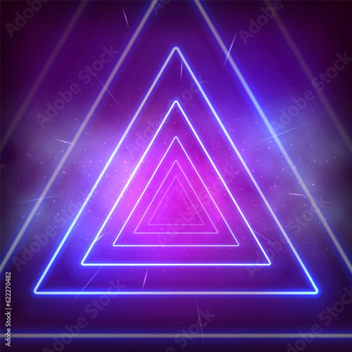 Neon tunnel. Portal with light effects. Retro abstract background. Vector illustration.