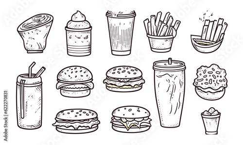 Fast food web icon set in the line style