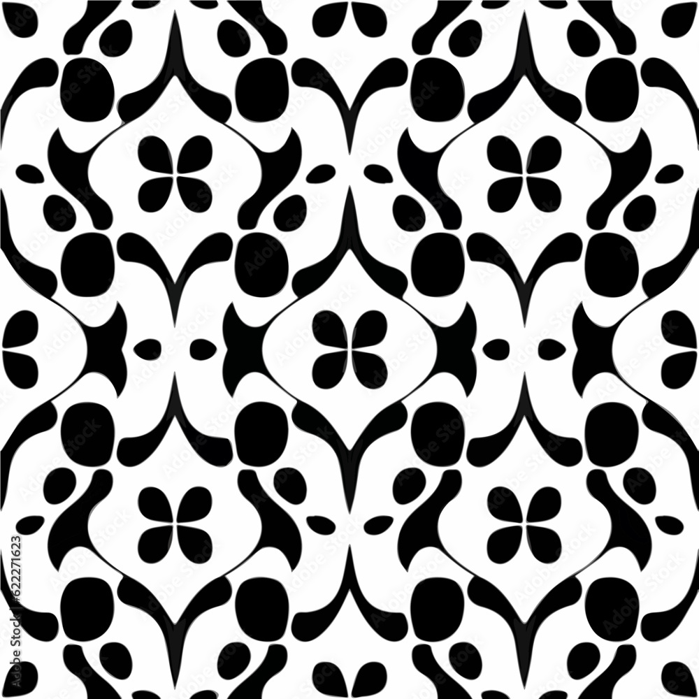 Striking black and white abstract design featuring a seamless damask pattern, exuding elegance and sophistication. Striking black and white abstract design featuring a seamless damask pattern, exuding elegance and sophistication.