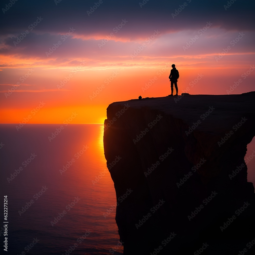 Silhouette of a person standing on a rock