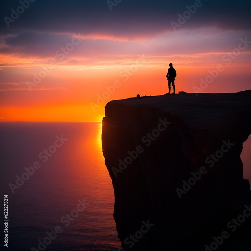 Silhouette of a person standing on a rock